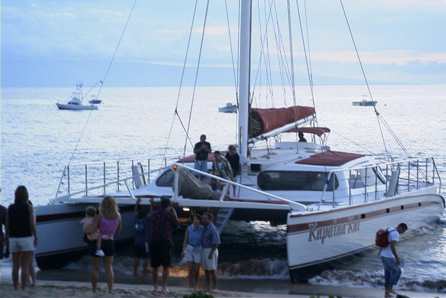 We disembark from the catamaran 
